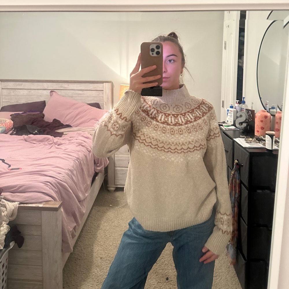 cupcakes & cashmere Cream and Brown mockneck Sweater